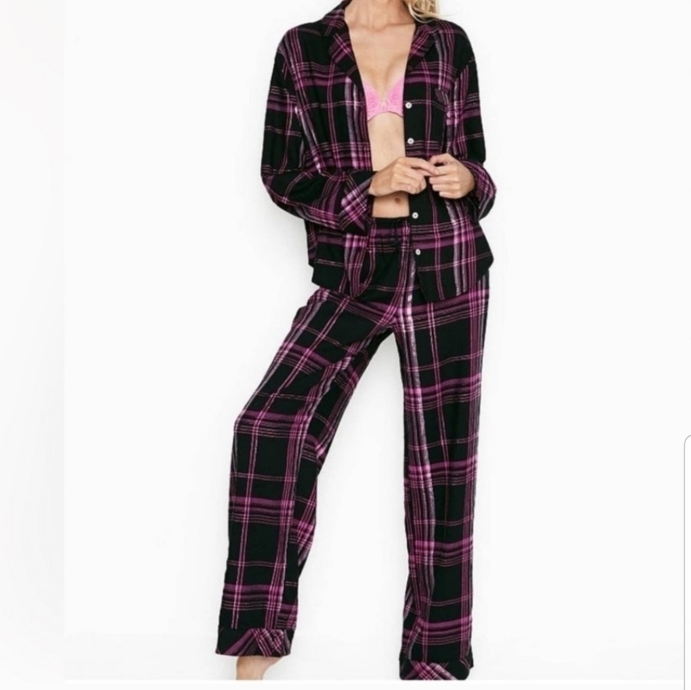 Victoria's Secret Pajamas Black Pink Purple Metallic Size Medium - Picture 1 of 6